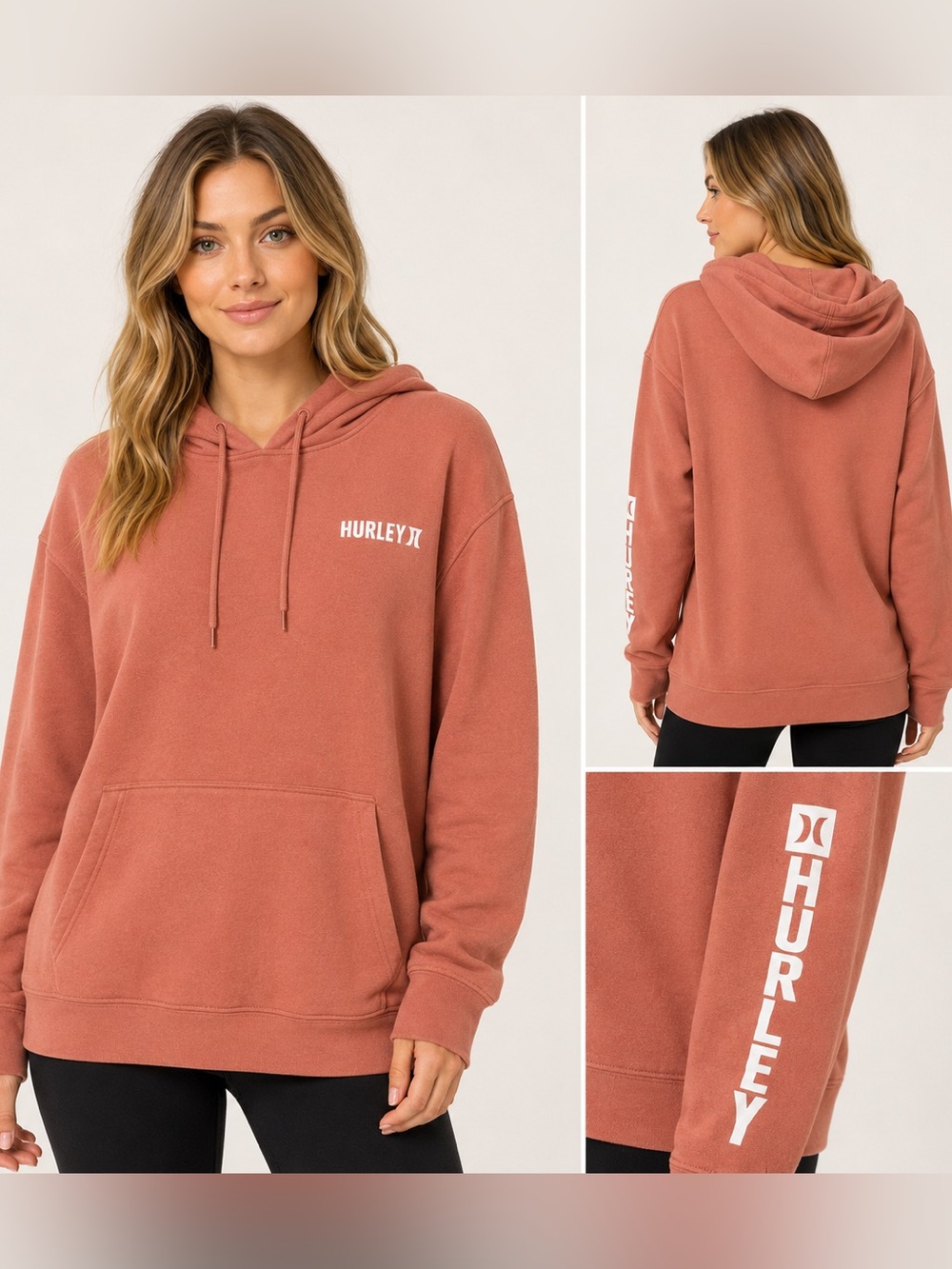 Hurley Women’s Dusty Rose Pullover Hoodie Logo Sleeve